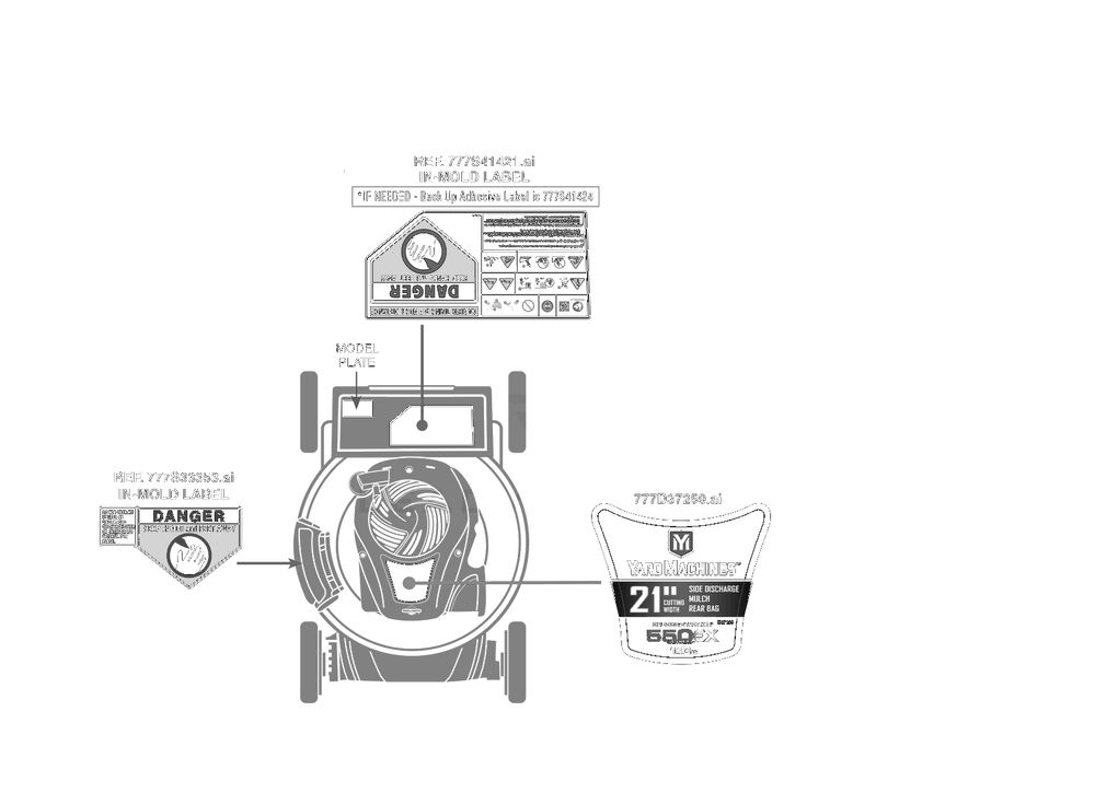 Label Map Diagram and Parts List for 11A-A2BE752 2023 Yard Machines Lawn Mower